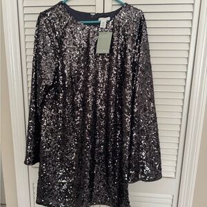 H&M Black Sequin Long Sleeve Dress